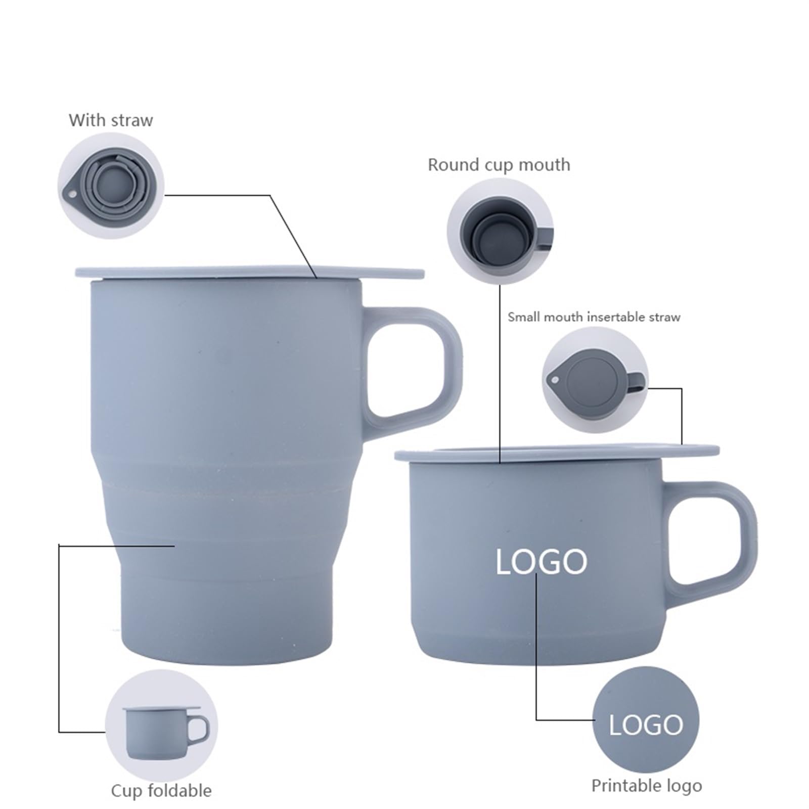 QXGJTLI Tasse à eau, tasse à café avec paille, tasse à eau, tasse à thé pliable de qualité alimentaire, tasse à café pliable de voyage