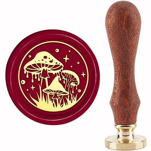 CRASPIRE Mushroom Wax Seal Stamp Star 30mm 1.18inch Removable Brass Head Sealing with Wooden Handle for Invitation Envelope Cards Gift Scrapbooking