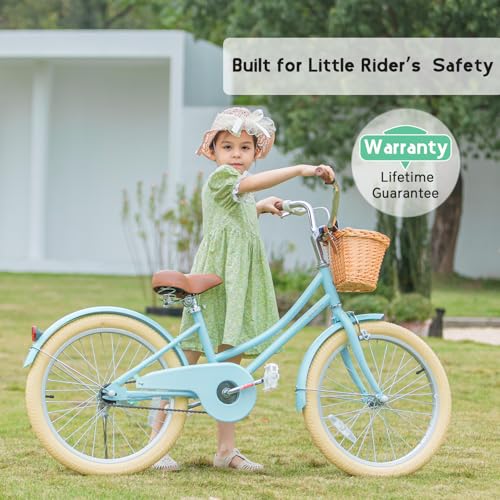 Image of Glerc Little Molly 12-20 Inch Kids Retro Cruiser Bike for 2-13 Year Old with Wicker Basket & Training Wheels /Kickstand, Multiple Colors