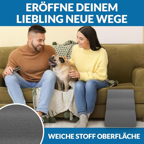 Nuraya Hundetreppe 3 Stufen, 40 cm hoch, Hochdichter Schwamm Haustiertreppe Hundetreppe für kleine Hunde, rutschfest Tragbar Hunderampe Katzentreppe mit Waschbar Plüschbezug für Sofa Betten