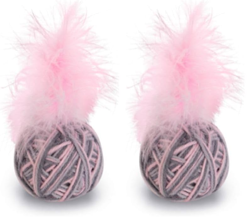 Beeztees Kedi Oyuncağı, Top Tüylü, Yün, Pembe ve Gri, 5cm (2 paketi)