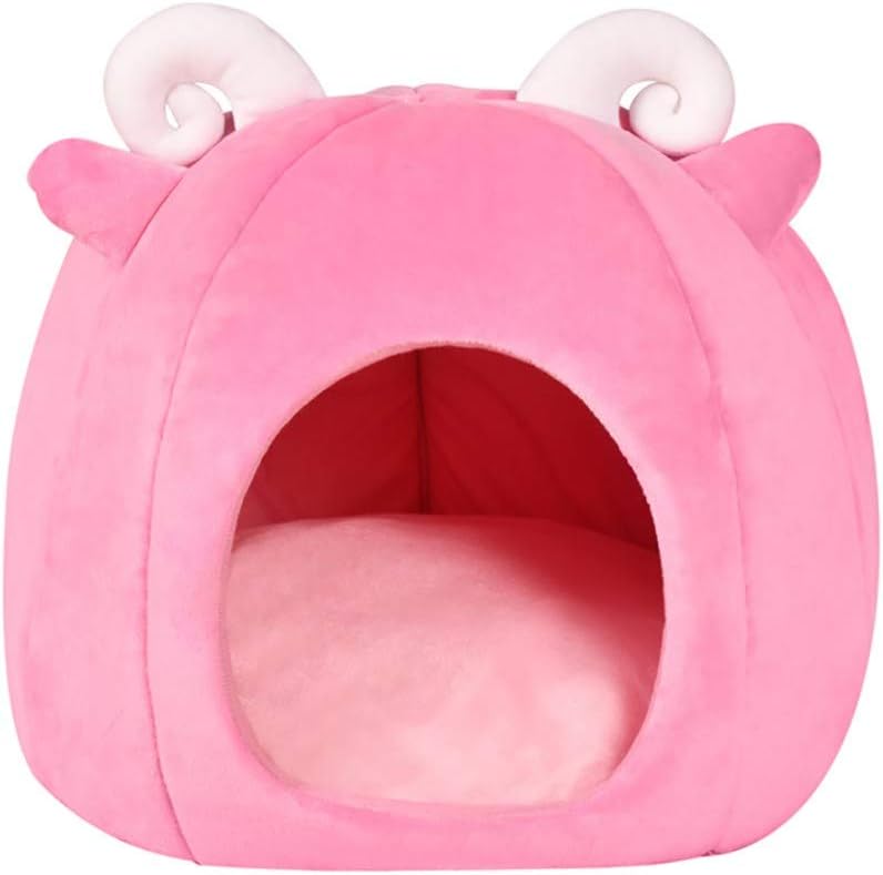 Transser- Pet Bed - Foldable Cute Sheep Shaped Soft Warm Sleeping Nap Tent House Cave Burrow Beds Kennel with Pad for Cats Puppy Small…