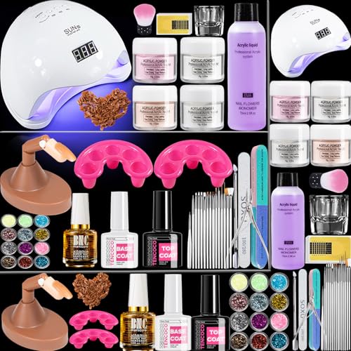 Kit per unghie acriliche in polvere acrilica, lampade UV per unghie in gel con pratica mano dito, set manicure per rimozione unghie acriliche, kit di estensioni in gel liquido acrilico da 75 ml