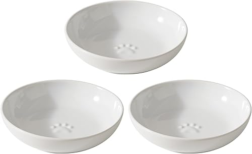 Platos de cerámica anchos para gatos, juego de 3 cuencos de cerámica para gatos con huella de pata, plato antideslizante para alimentación de