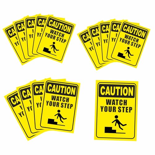 Image of CVANU CAUTION Watch Your Step Warning Safety Self-Adhesive Waterproof PVC Vinyl Sign Sticker Size (11.7inchX8.3inch) Pack of 15