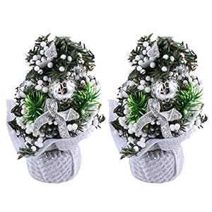 Cabilock 2 Stks 20 cm Kunstmatige Mini Kerstboom Tafelblad Xmas Pine Boom met Bal Jutezak Basis Kerst Eettafel Decoratie…