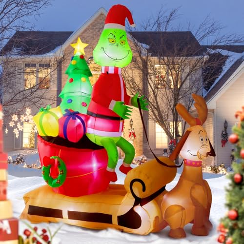 7FT Christmas Inflatables Outdoor Decorations,Inflatable Green Monster Yard Decorations with