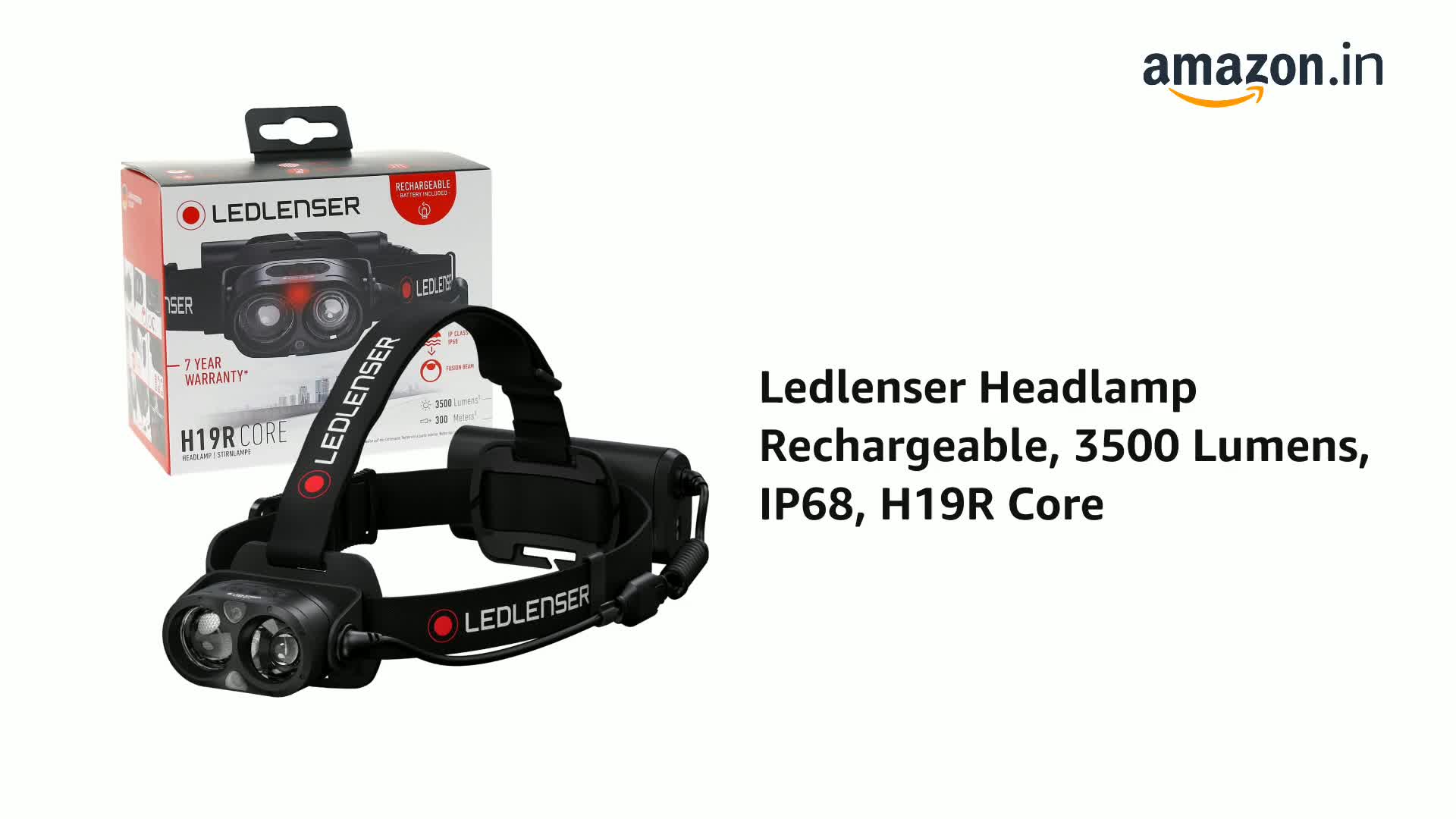 Ledlenser Headlamp Rechargeable, 3500 Lumens, IP68, H19R Core  