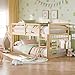 Xilingol Low Bunk Bed for Kids, Floor Bunk Bed Twin Over Twin, Wooden Bunk Bed Frame with Full Guardrails, Twin Bunk Bed for Bedroom, Dorm (Natural)