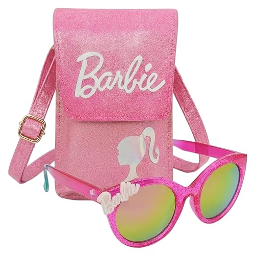 ARKAID Barbie Girls Sunglasses 2 Piece Set | Includes Crossbody Glasses Case | UV 400 | One Size Fits Most Kids