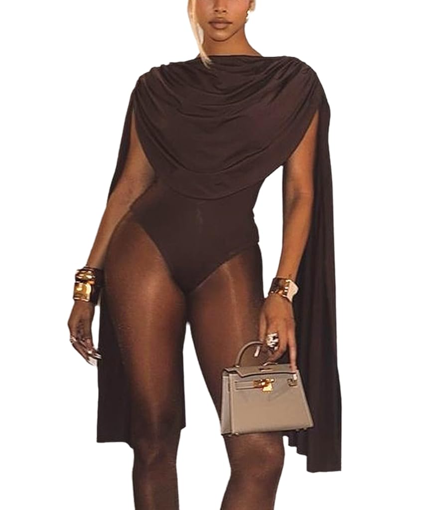 Sexy Jumpsuits for Women Cape Long Sleeve Bodysuit Top One Piece Club Night Out Outfits Bodycon Romper-image-26
