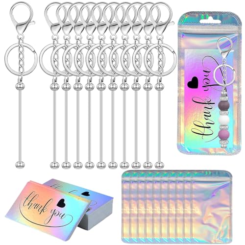 YUESEK 30 Pcs Beadable Keychain Bars Bulk Blank Creative Cute Keychains Bar for Beads Purse Keychains for Women Man