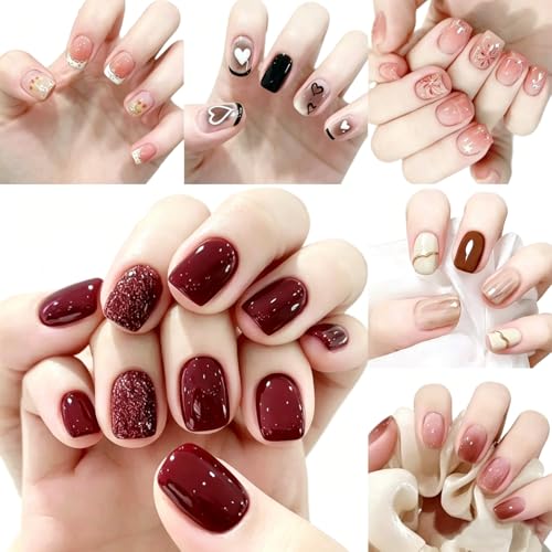 Faux Ongles à Presser 144 Pièces 6 Boîtes Ongles à coller 12 Tailles Faux Ongles Français Couverture Complète Réutilisables Kits pour ongles en...