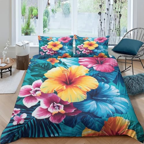 Parure de lit fleurs tropicales 140x200cm avec housse de couette microfibre pour enfant - 4