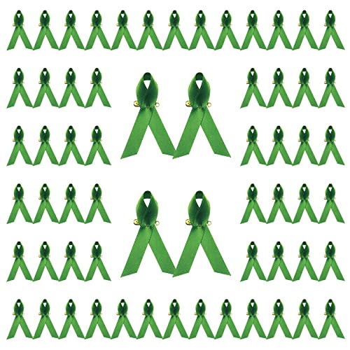 CRAFFANCY 200Pcs Green Mental Health Awareness Ribbons with Safety Pins