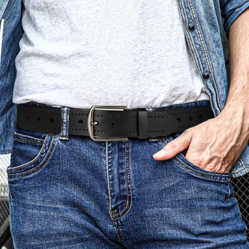 Bighake Genuine Leather Classic Casual Belts for men, Mens Handmade Heavy Duty Work Belts 1.5 inches Wide3