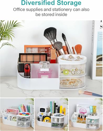 Image of INKULTURE Plastic Desk Organiser, Desktop Drawer Organiser, Cosmetics Storage Organiser, Cute Desk Storage For Office Supplies, Bathroom Counter Or Chest Of Drawers, Cream