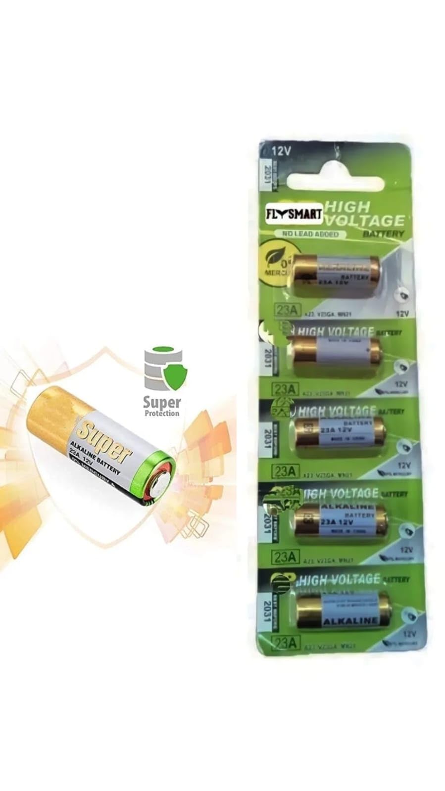 flysmart 23a gp 12 volt alkaline batteries high voltage 23ae-c5 a23 mn21 lrv08 gp 23ae a23 21/23 car remote, watch, calculator, electric toys, game and other electric products (pack of 5)