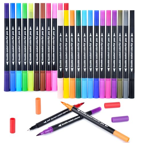 MIN CI 24 Farben Filzstifte Dicke und Dünne Dual Brush Pen Set für Bemalen Multimarker Pinselstifte Marker für Erwachsene Filzstifte Aquarell Stifte für Ausmalen DIY Handlettering