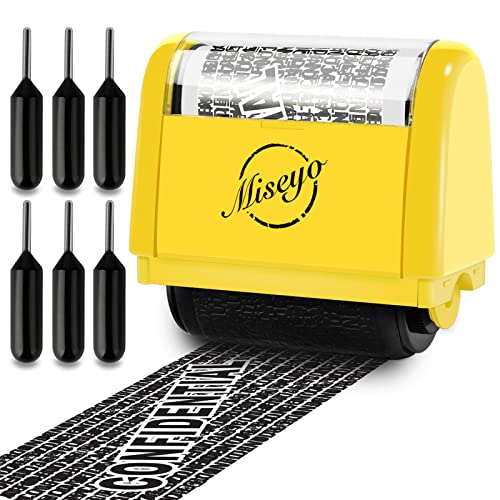 Miseyo Juego de sellos de rodillo de protección contra robo de identidad, color amarillo (6 recambios de tinta incluidos)