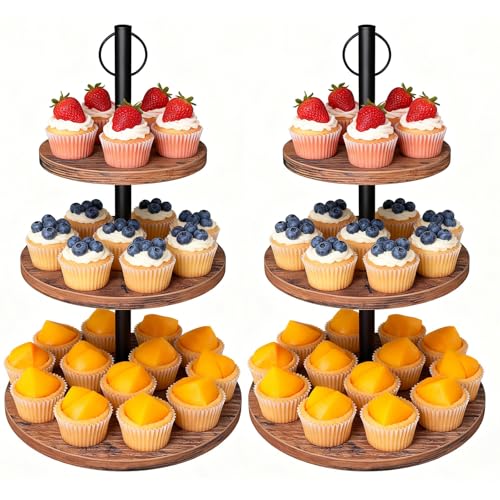 LZelriy Cupcake Stand, 2 Pack Rustic Wood Cake...
