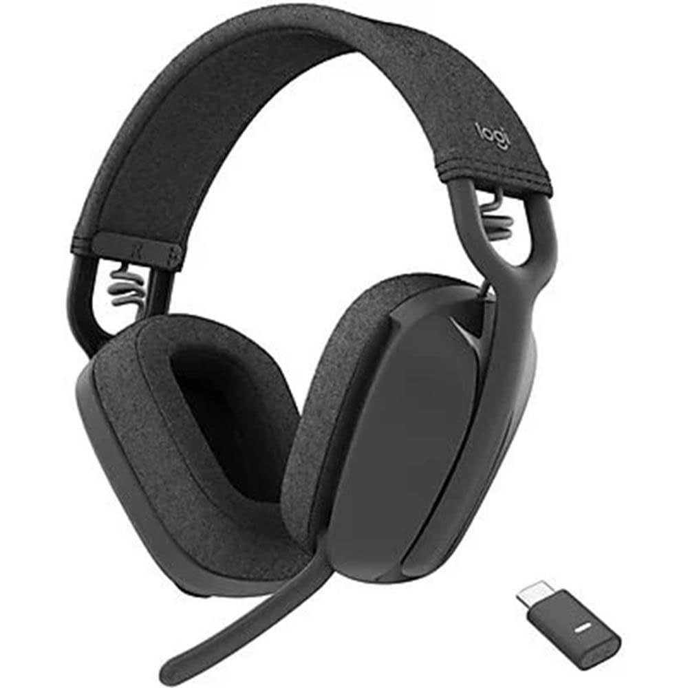 Logitech Zone Vibe Wireless, cuffie Bluetooth con microfono e cancellazione del rumore, USB-A, USB-C per Google Meet, Google Voice, Zoom, Mac/PC - Grafite