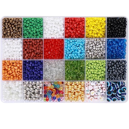 Image of ambitieux Bracelet Making Kit with 2900+ Pcs - Seed Beads, Evil Eye, Alphabet, Metallic, Tools & Pouch for Girls DIY Jewelry Craft Birthday Gift for Girls 2 3 4 5 6 7 8 9 Years
