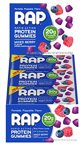RAP Protein Gummies, Mixed Berry, 2.58 Ounce Bag, Pack of 12 RAP Protein Gummies, Mixed Berry, 2.58 Ounce Bag, Pack of 12