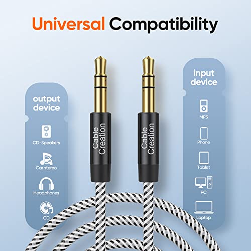 Cablecreation Aux Cord Male To Male,3.5 Mm Audio Cable For Car(1.5Ft/0.45M,Hi-Fi Sound), 1/8 Input Auxiliary Cable For Headphones, Car/Home Stereo, Speaker,And More(With Aux Port),Black. #TOP7