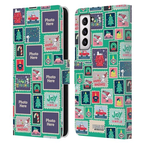 Coque Peanuts Samsung S21 5G en cuir à portefeuille personnalisable avec timbres de Noël