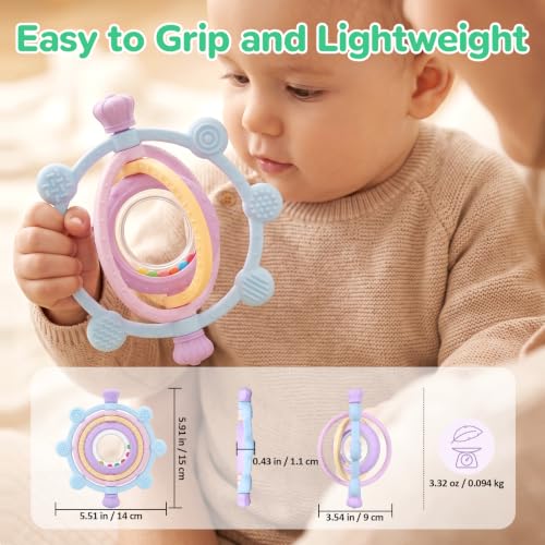 Image of Baby Ring Teething Toys with Rattle for 3 Months+, BPA-Free, Purple