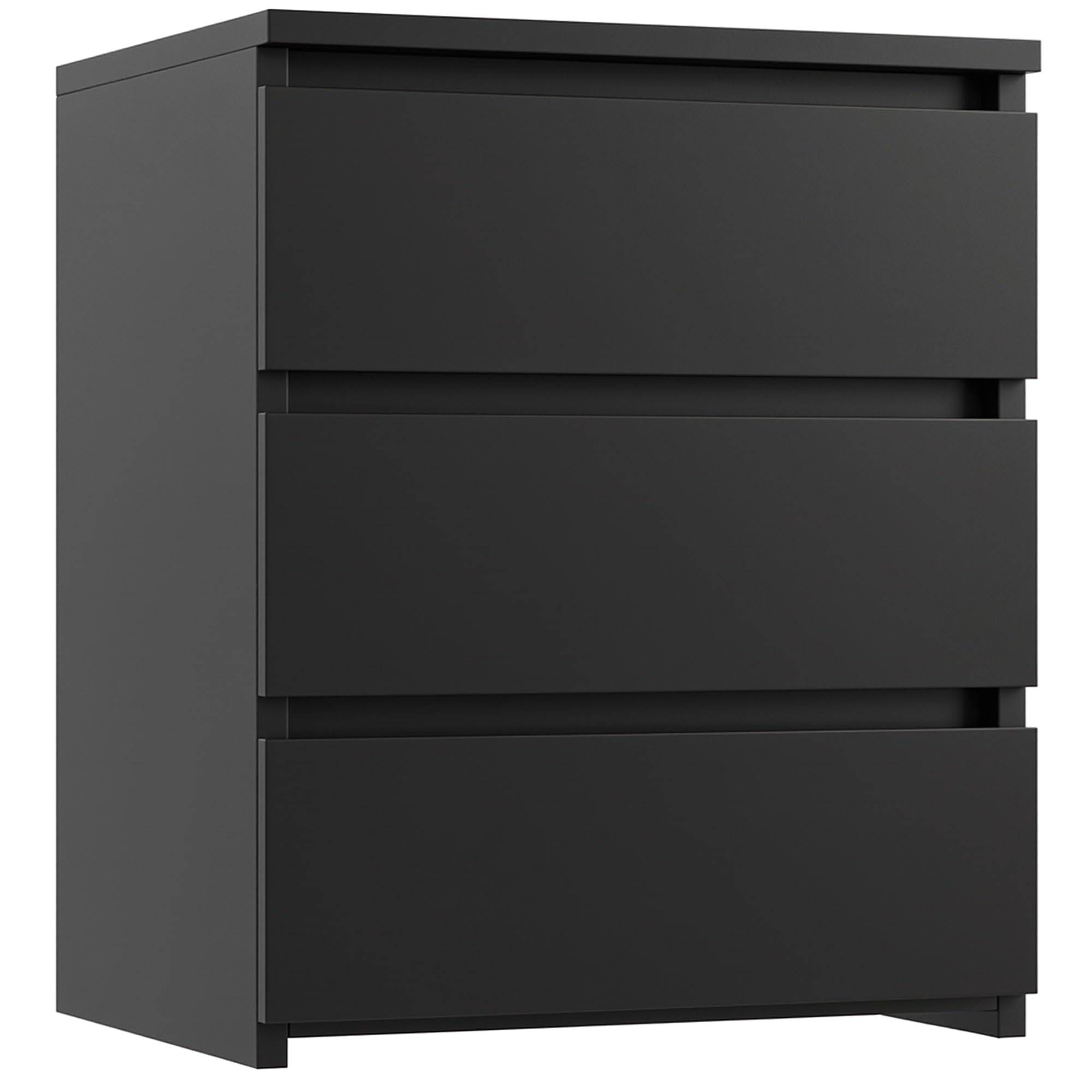 FOTOSOK Black Nightstand with 3 Drawers, Black Bedside Table Night Stand for Bedroom with Cut-Out Handle, Sofa Side Table 3 Drawer Nightstand for Bedroom, 17.7W*15D*21.7H