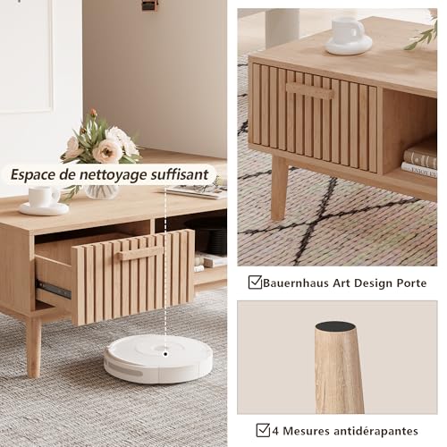 Table basse bois massif cannage 2 tiroirs 100x50 QMTXBYJ
