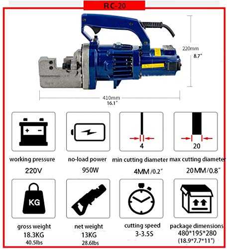 Image of VOLTZ RC-20 Hydraulic Bolt Cutter Hydraulic Cable Cutter Hydraulic Rebar Cutter Electric Rebar Cutter Portable Hydraulic Rebar Cutter Cutting Tools for Cutting Steel 4-20mm(0.2-0.8 inch) RC-20