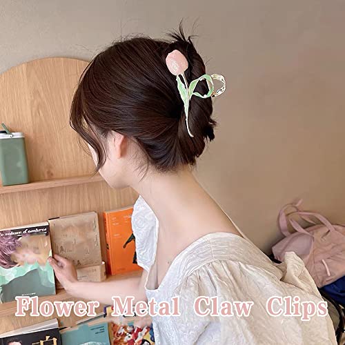 Jieliangli 2 Pcs Set Flower Metal Claw Clips - Large Vintage Tulip Hair Clips for Women & Girls, gold, 1 count (Pack of 2) - Image 2