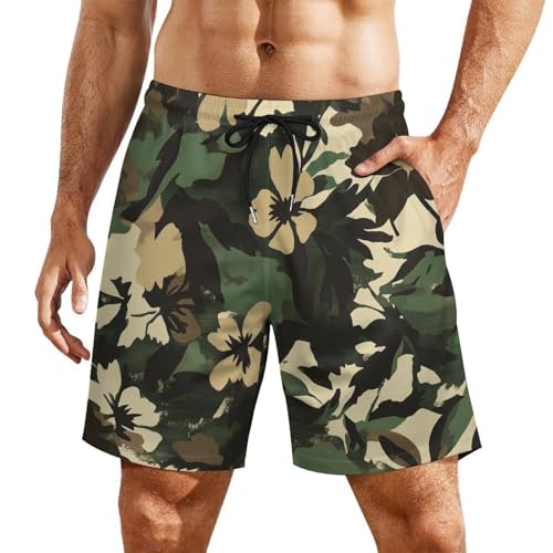 Floral Print Swimming Shorts for Men Hawaiian Drawstring Waist Board Shorts Quick Dry Summer Tunks with Pockets