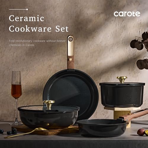 CAROTE 15Pcs Ceramic Cookware Set, Pots and Pans Set Non stick, Kitchen Cooking Set with - image 5