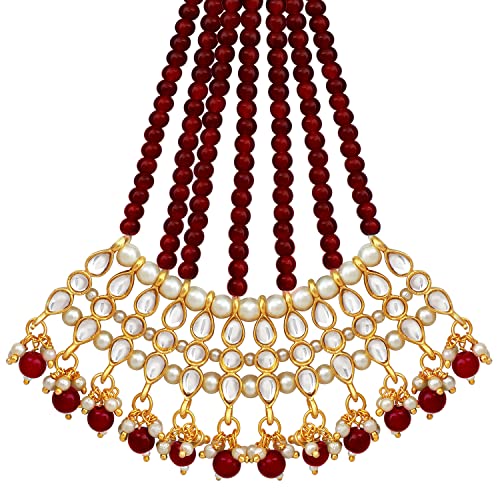 Image of Peora Gold-Plated & White Kundan Pearl Studded & Beaded Jhumar Passa Jewellery