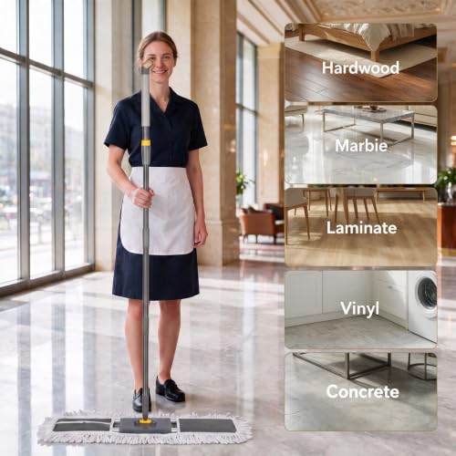 Image of 36 inch Large Flat Mop, Commercial Dust Mop with Long Handle | Aluminum Industrial Mop with 2 Washable Pads, Large Heavy Duty Industrial Push Mop for Hardwood, Laminate, Vinyl, Concrete