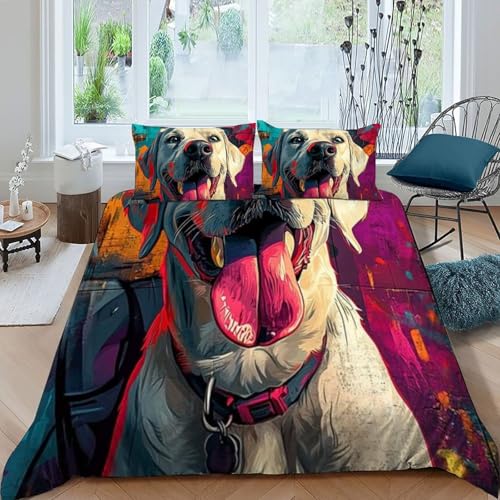 Housse de couette Le Chien Blanc microfibre douce et taies 3D - 3