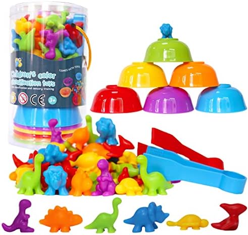 Counting Dinosaur Toys, Educational Sensory Montessori Toys, Preschool Learning Activities for Math Color Sorting Matching Stacking, Fine Motor Skill Toys, Birthday Gifts for Kids Boys Girls
