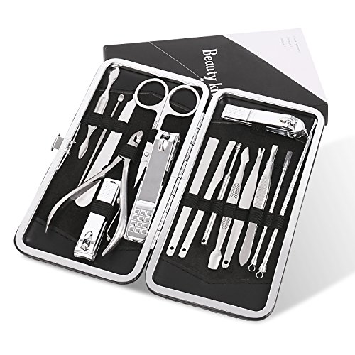 Nail Clippers, Toki 16 in 1 Stainless Steel Manicure Pedicure Set with Leather Case