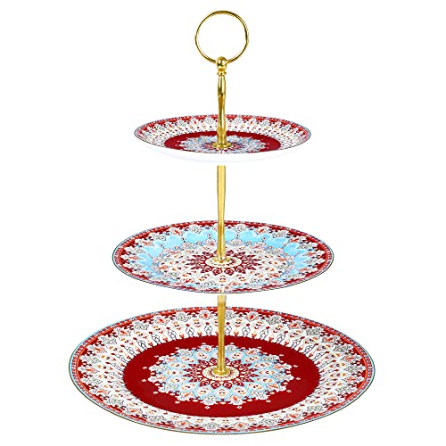fanquare Etagere Vintage Porzellan 3-Etagen, Rot ServierStänder Cupcake...