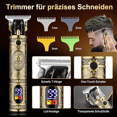 Suttik professioneller Haarschneider Trimmer Set für Männer Elektrischer Rasierapparat Rasierer Kabelloser Haarschnitt Haarschneidemaschine Barttrimmer LCD-Display Herren-Pflegeset Geschenke für ihn