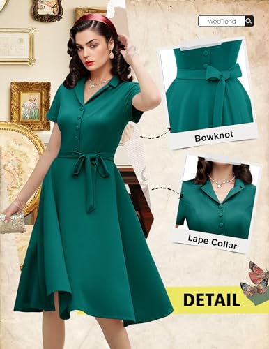 Image of Wedtrend Women's Vintage Tea Dress, Short Sleeve Cocktail Party Dress Work Church Casual Dress