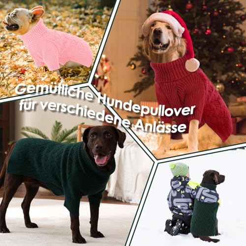 AOFITEE Hundepullover für Große Hunde, Warmer Weihnachts Hundepullover XXL Hunde Pullover, Rollkragen Winter Grün Strickpullover Hundepulli GroBe Hund Christmas Sweater, Pullover für Labrador