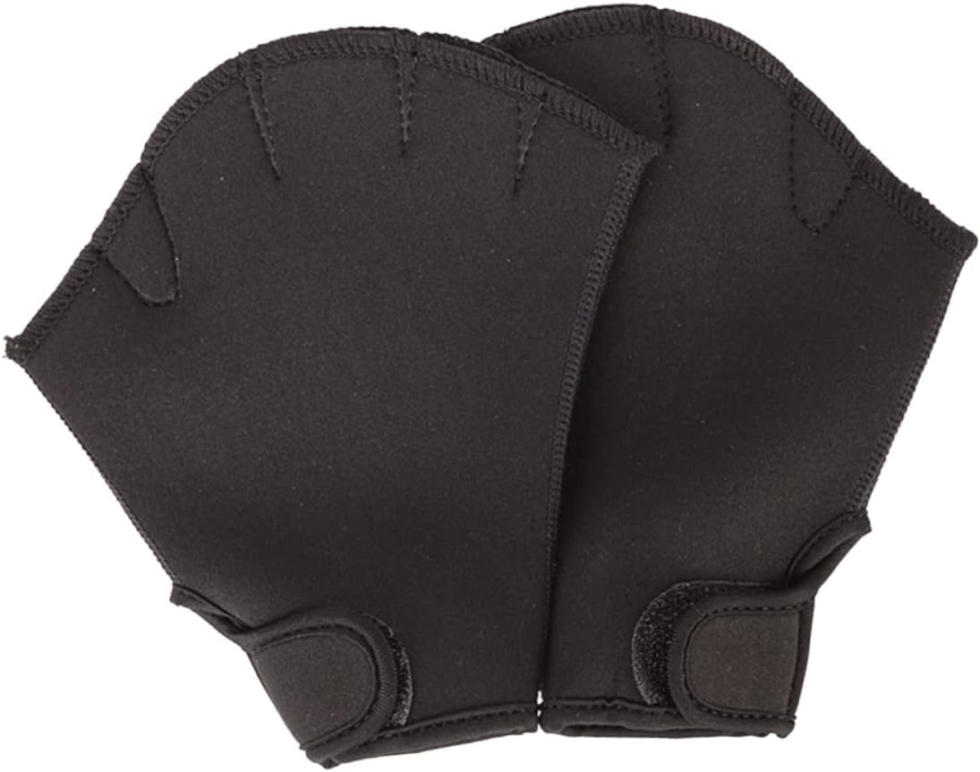 Generic Webbed Swimming Gloves for Aquatic Fitness Training Hook Loop Wrist Straps Water Resistance Swim Mitts for Upper Body Strengthening Breathable Black S