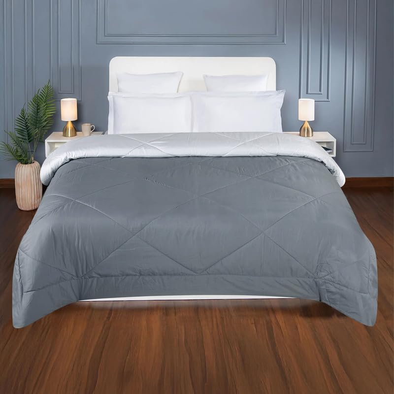 Image of Premium Microfiber Solid Plain Double Bed Comforter | All-Season Reversible AC Blanket for Winter & Summer | Soft & Lightweight Quilt for Double Bed - 220 GSM, Grey