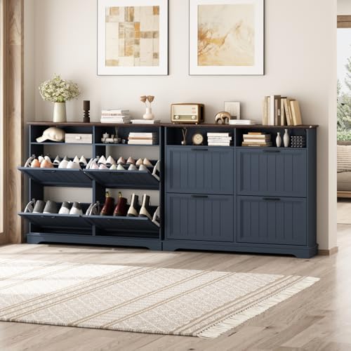 Image of Hidden Shoe Storage Cabinet with 4 Flip Drawers & Open Storage