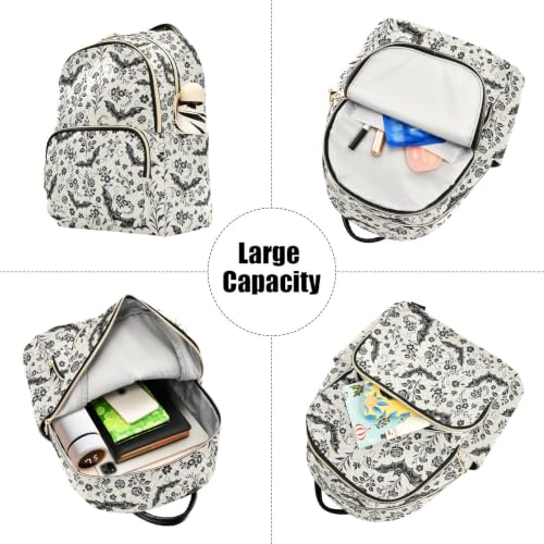 Image of ALAZA Retro Bat Flowers Pattern Medium Backpack Purse for Women Travel Bag Fashion Daypack Back Pack Shoulder Bag